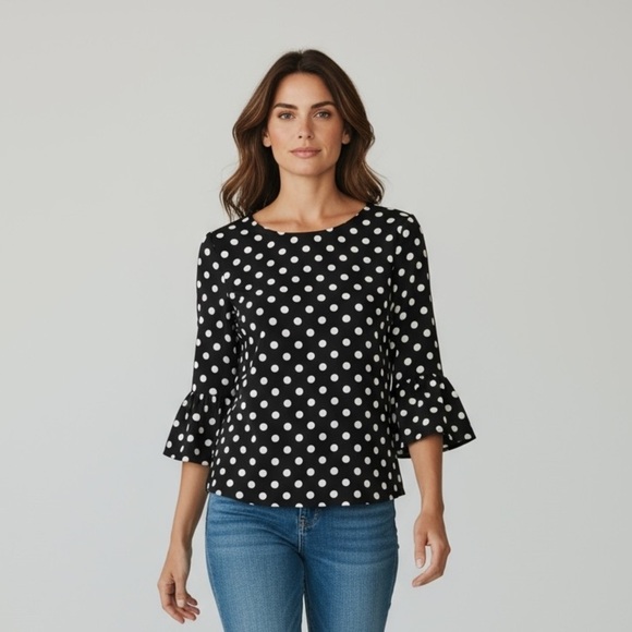 Green Envelope Tops - Green Envelope , Los Angeles, ladies crewneck black/ white polkadot shirt Small